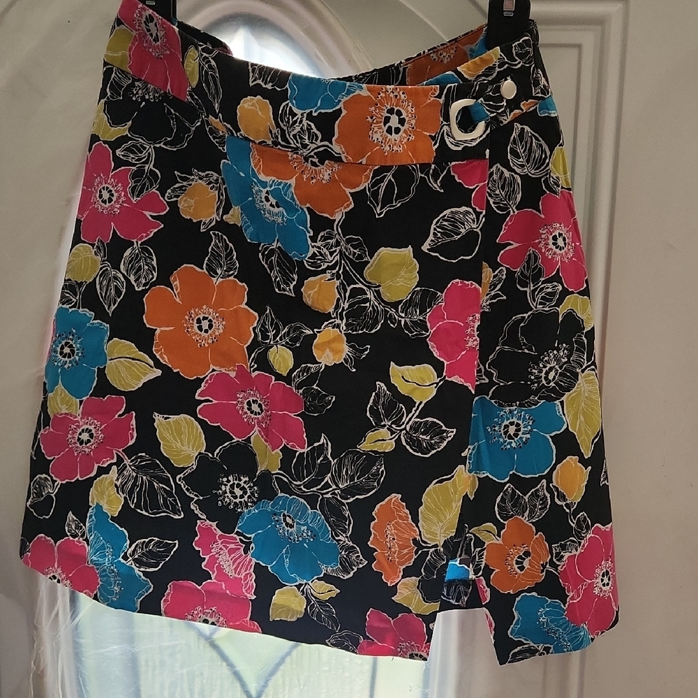 Vibrant Floral Mini Skirt - Black, Pink, Blue, Orange